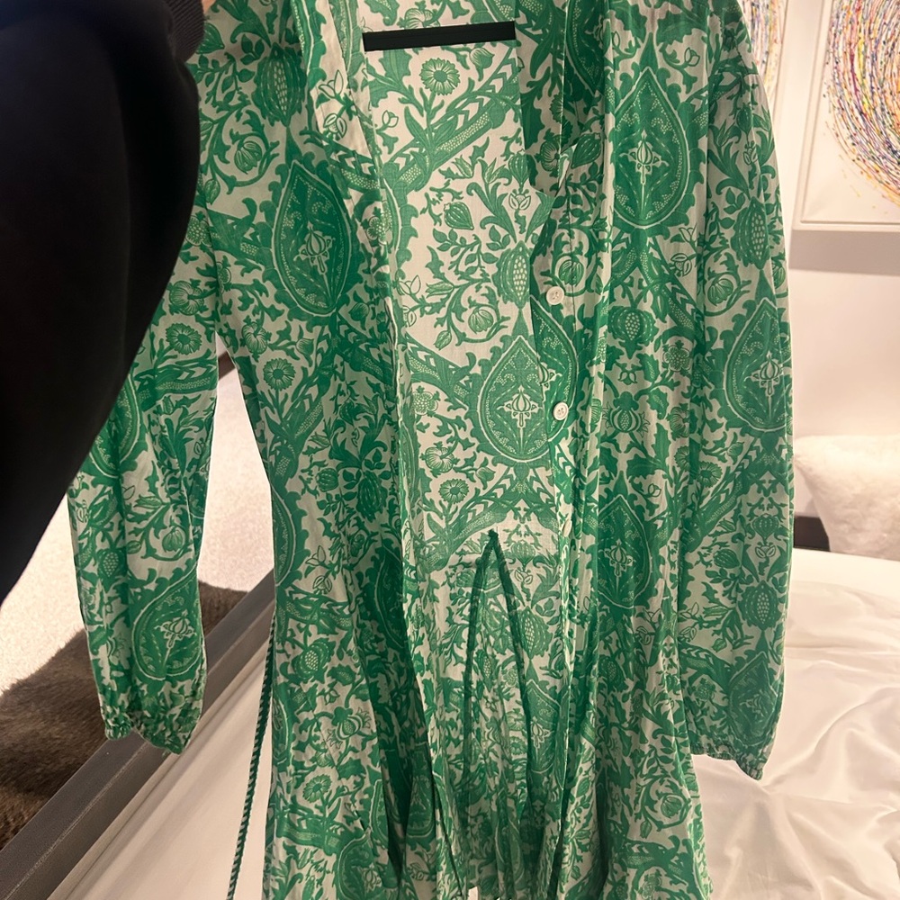 Green and White Patterned Dress Zara